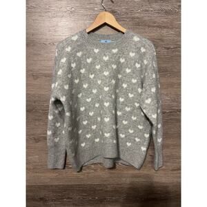 CeCe Sweater Grey White Hearts Oversized XS Knit Stretchy Women Love Valentines